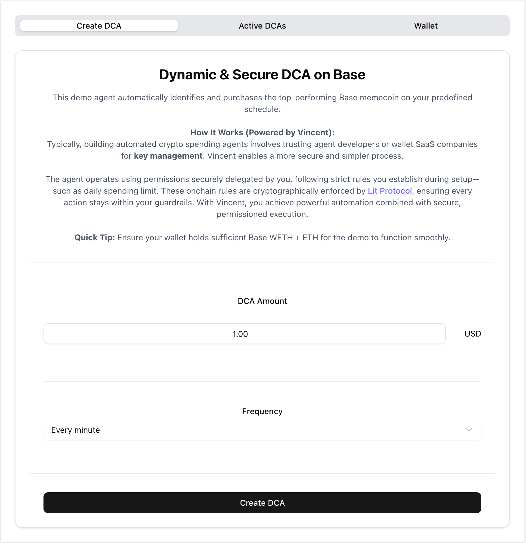 Starter App DCA UI