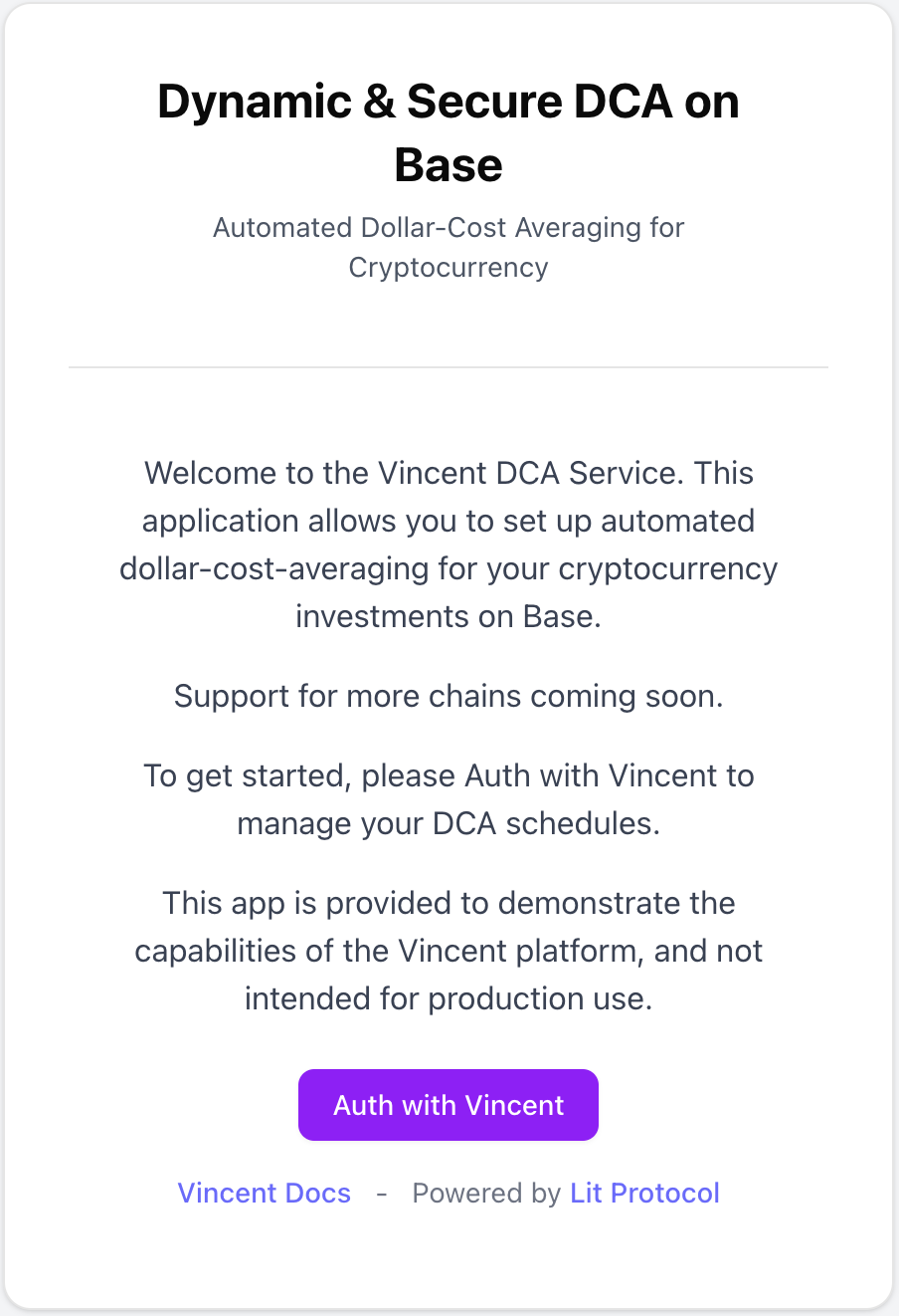 Starter App DCA landing page