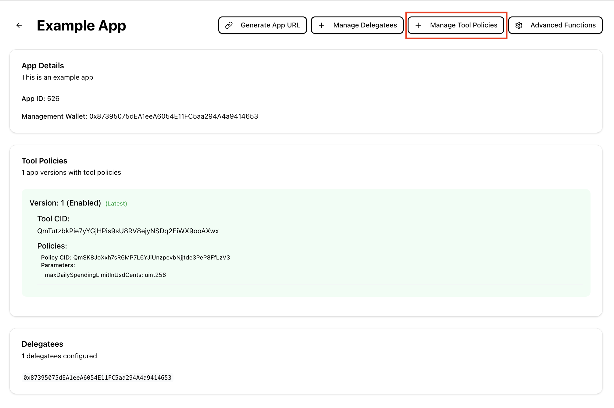 Manage Tool Policies Button