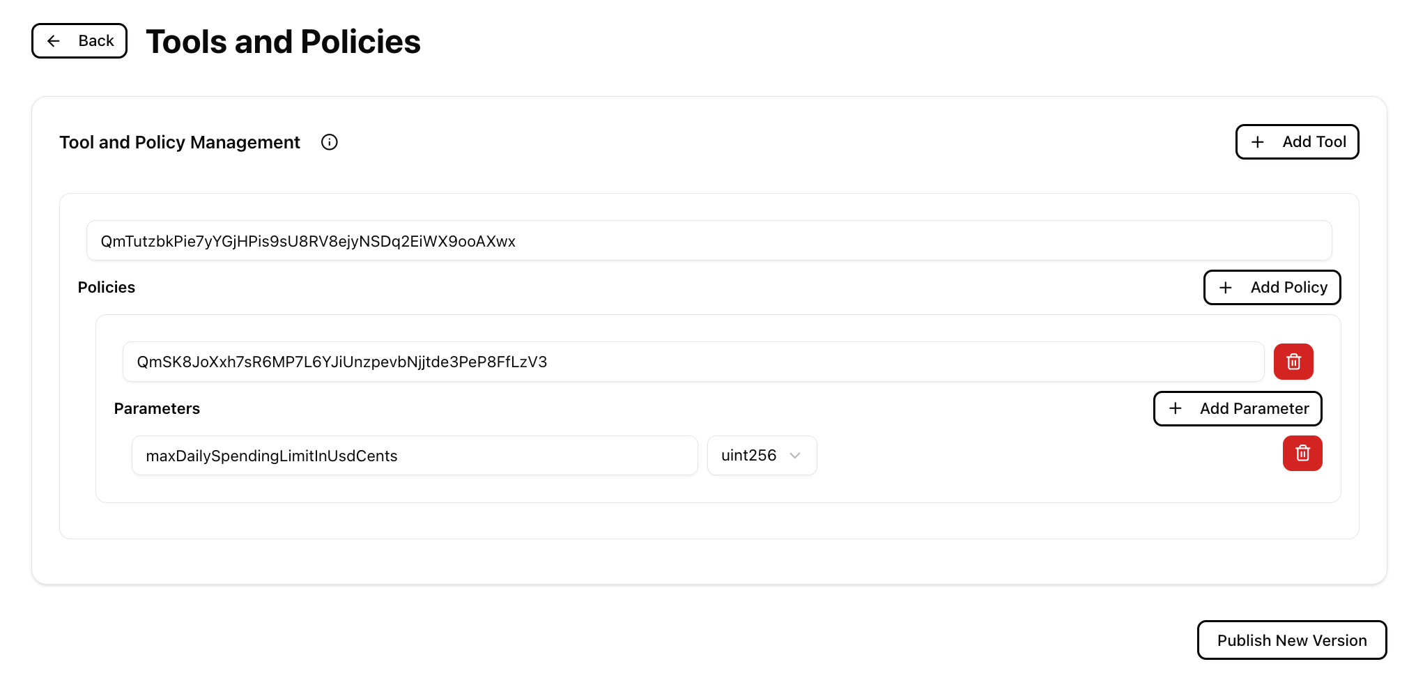 Manage Tool Policies Page