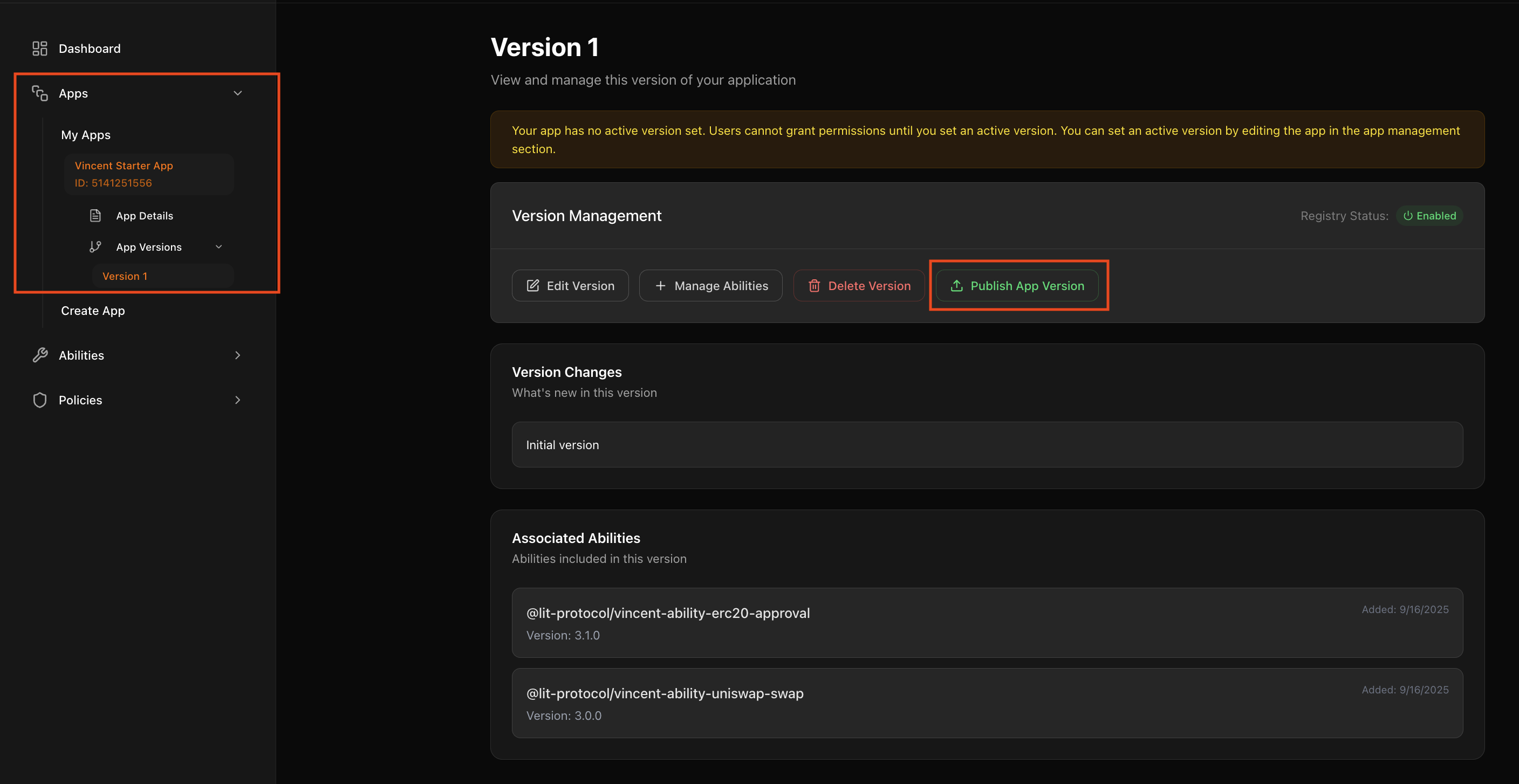 Publish app version