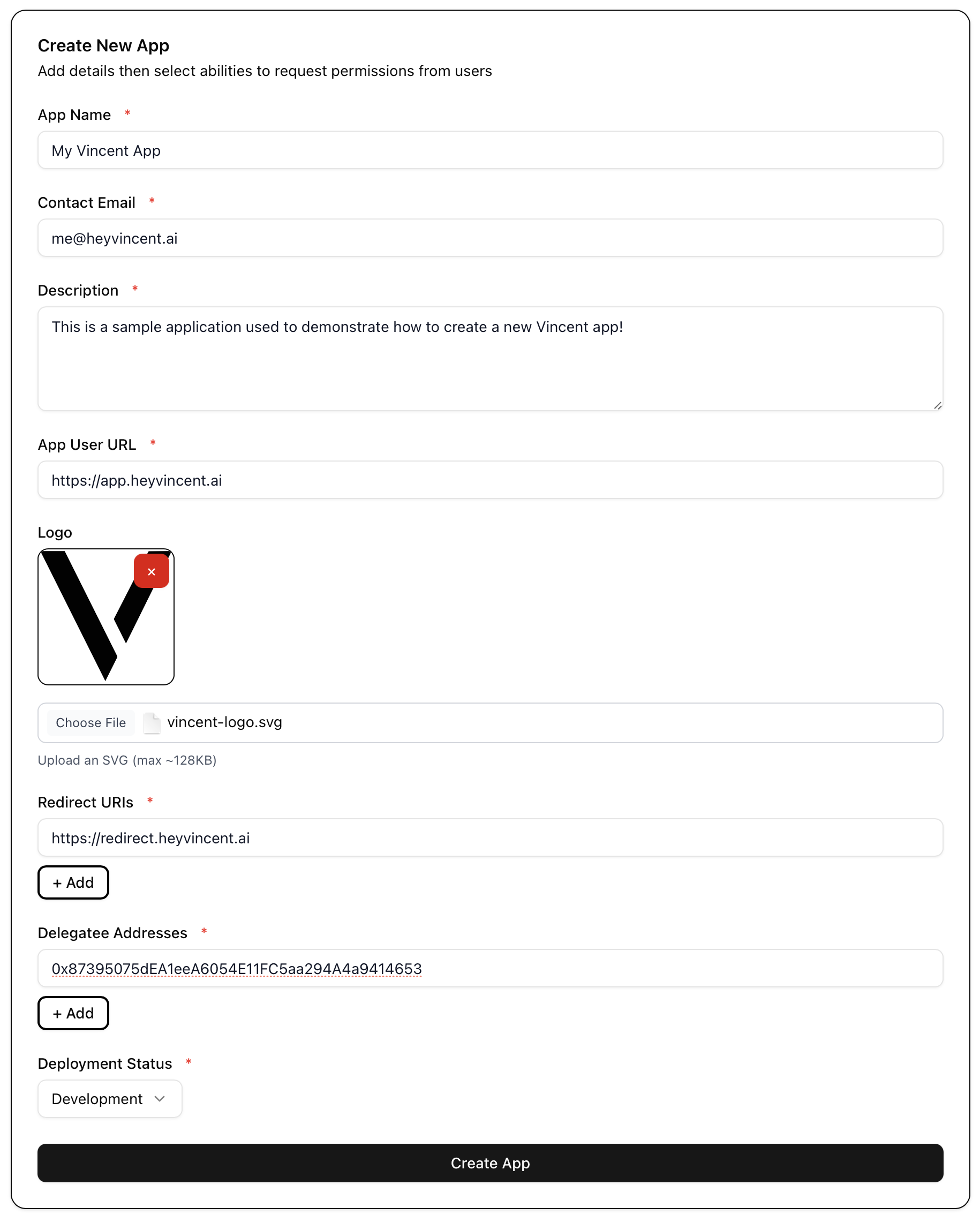 Create App Form